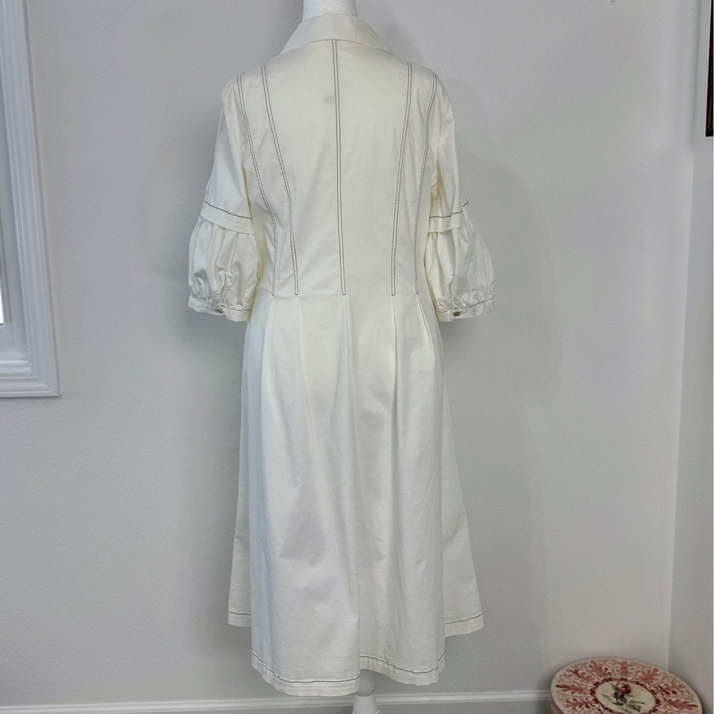 Soft Surroundings Shirtdress Womens 12 White Contrast Stitch Puff Sleeve - Picture 2 of 5